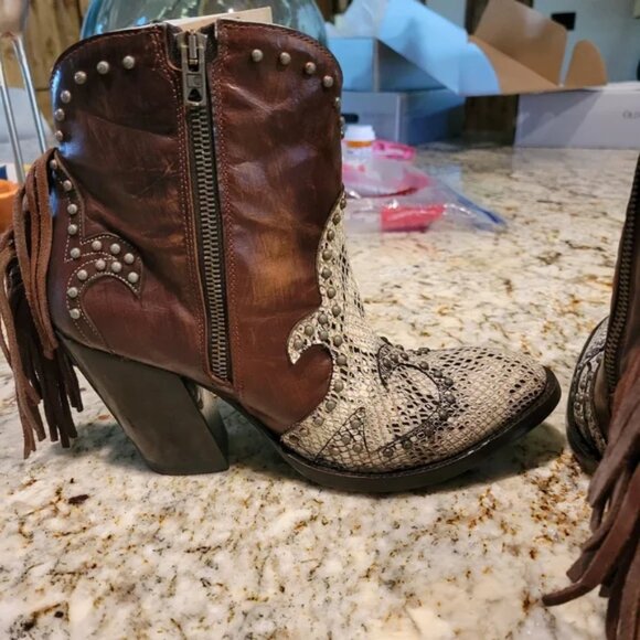 OLD GRINGO Donna Vegas Women's Western Ankle Boots - Brown and Snake Print 8 - Picture 8 of 10